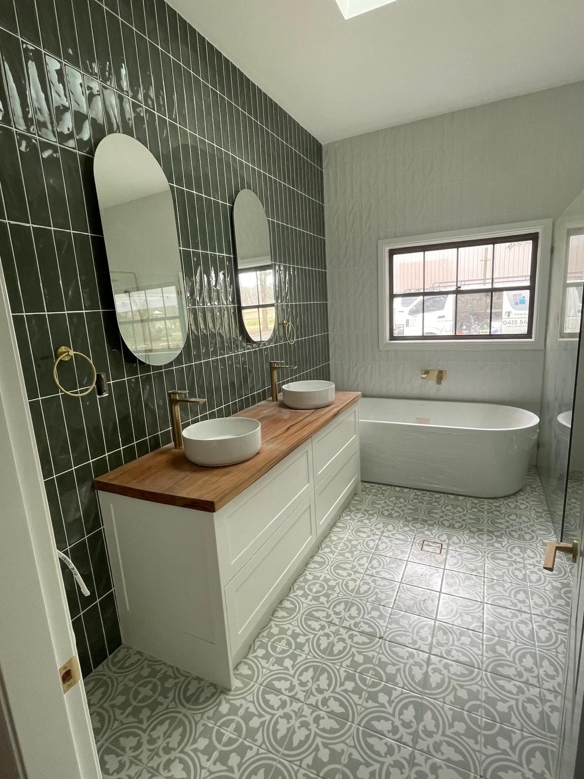 Twin Vanity & Green Feature Wall, undefined